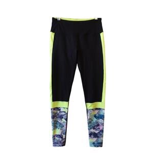 Victorias Secret VSX Sport Womens Knockout Leggings Small Black Neon Mid Rise